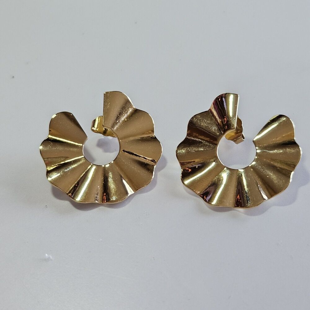 Vintage Avon Golden Crescent Pierced Earrings w/ Sugical Steel Posts 1986